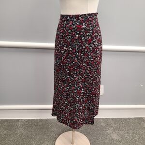LOFT Black Midi Skirt with Heart Pattern